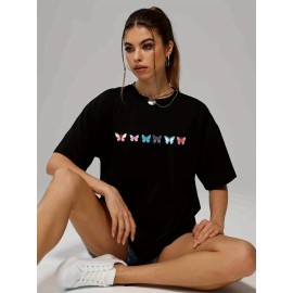 Women's Butterfly Print Casual Sports T-shirt - Hip-hop Summer Tee