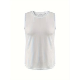 Casual Round Neck Sports Tank Top, Solid Color Sleeveless Running Fitness Vest T-shirt, Women's Activewear