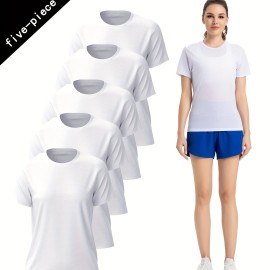 5 Pcs Sports T-shirt, Quick-drying Breathable Running Fitness Tennis T-shirt, Badminton Training Lightweight Top, Casual Round Neck Short Sleeve