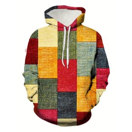 Color Block Print Hoodie, Cool Hoodies For Men, Men's Casual Graphic Design Pullover Hooded Sweatshirt Streetwear For Winter Fall, As Gifts