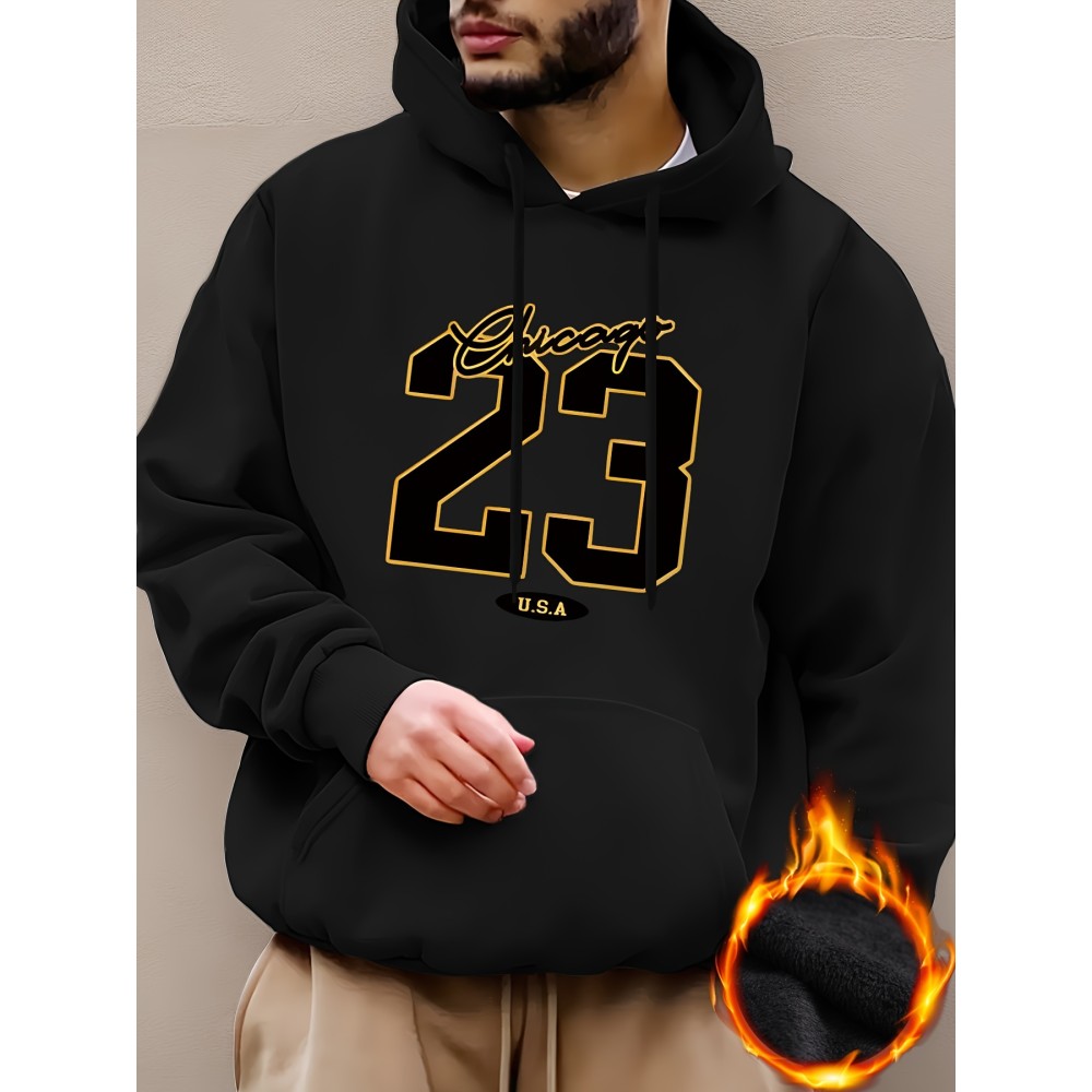 Retro Number 23 Print Hoodie, Cool Hoodies For Men, Men's Casual Graphic Design Pullover Hooded Sweatshirt With Kangaroo Pocket Streetwear For Winter Fall, As Gifts