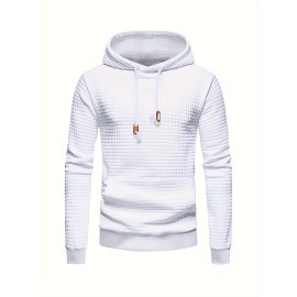 Men's Waffle Pattern Solid Hoodie - Casual Pullover Sweatshirt for Winter - Streetwear with Kangaroo Pocket