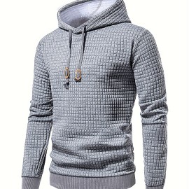 Men's Waffle Pattern Solid Hoodie - Casual Pullover Sweatshirt for Winter - Streetwear with Kangaroo Pocket