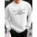 BROOKLYN NEW YORK Print Fashionable Men's Casual Long Sleeve Crew Neck Pullover Sweatshirt,Suitable For Outdoor Sports,For Autumn Spring,Can Be Paired With Hip-hop Necklace,As Gifts