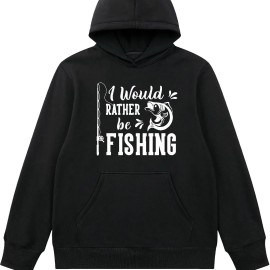 Fish Pattern And Letter Print Hoodie, Cool Hoodies For Men, Men's Casual Graphic Design Pullover Hooded Sweatshirt With Kangaroo Pocket Streetwear For Winter Fall, As Gifts