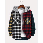 Men's Trendy Color Block Checkered Hooded Sweatshirt Casual Long Sleeve Hoodies With Button Gym Sports Hooded Jacket