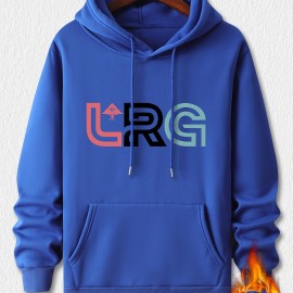 LRG Print Kangaroo Pocket Hoodie, Casual Long Sleeve Hoodies Pullover Sweatshirt, Men's Clothing, For Fall Winter