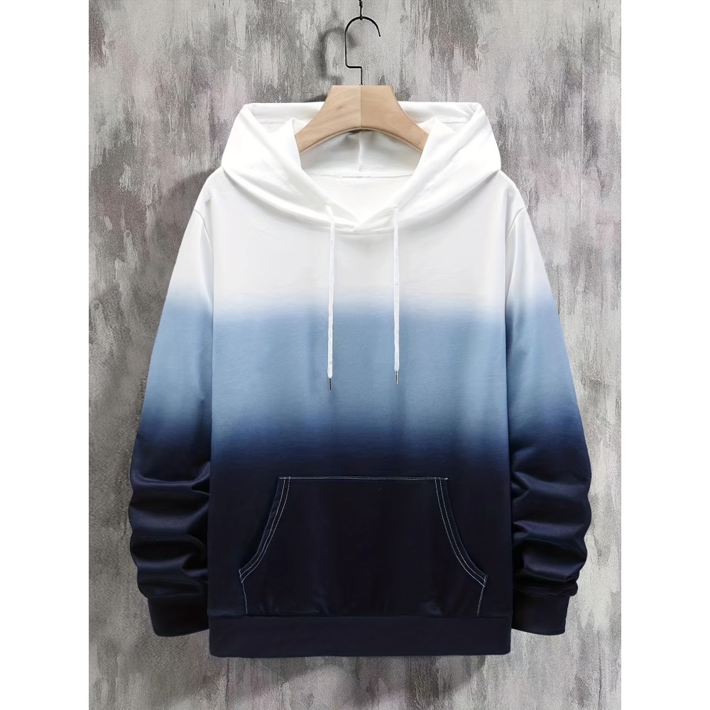 Men's Long Sleeve Gradient Color Hoodies Street Casual Sports And Fashionable With Kangaroo Pocket Sweatshirt,Suitable For Outdoor Sports,For Autumn And Winter, Fashionable And Versatile, Can Be Paired With Hip-hop Necklace,As Gifts