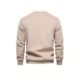 Cotton Blend Retro Color Block Men's Casual Pullover Long Sleeve Lapel Shirt For Spring Fall, Men's Clothing