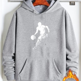 Stylish Basketball Player Print Hoodie, Cool Hoodies For Men, Men's Casual Graphic Design Pullover Hooded Sweatshirt With Kangaroo Pocket Streetwear For Winter Fall, As Gifts