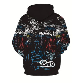 Doodles Print Hoodie, Cool Hoodies For Men, Men's Casual Graphic Design Pullover Hooded Sweatshirt With Kangaroo Pocket Streetwear For Winter Fall, As Gifts