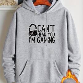 I'm Gaming Letter Print, Hoodies For Men, Graphic Sweatshirt With Kangaroo Pocket, Comfy Trendy Hooded Pullover, Mens Clothing For Fall Winter