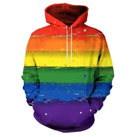 New Popular LGBT Rainbow Flag Pattern Print，Men's Long Sleeve Hoodies Street Casual Sports And Fashionable With Kangaroo Pocket Sweatshirt, Suitable For Outdoor Sports，For Autumn And Sp