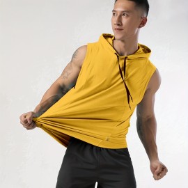 Men's Sleeveless Drawstring Hooded Vest With Reflective Patterns  Activewear Tank Top For Gym Workout