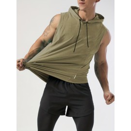 Men's Sleeveless Drawstring Hooded Vest With Reflective Patterns  Activewear Tank Top For Gym Workout