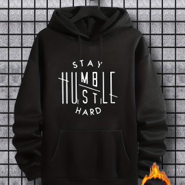 Stay Humble & Hustle Men's Graphic Print Hoodie - Casual Pullover Sweatshirt for Winter Fall - Streetwear Gift