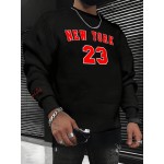 NEW YORK 23 Print Fashionable Men's Casual Long Sleeve Crew Neck Pullover Sweatshirt,Suitable For Outdoor Sports,For Autumn Spring,Can Be Paired With Hip-hop Necklace,As Gifts