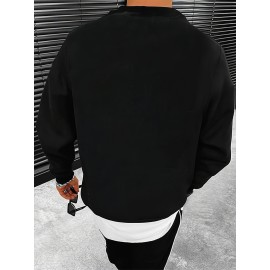 NEW YORK 23 Print Fashionable Men's Casual Long Sleeve Crew Neck Pullover Sweatshirt,Suitable For Outdoor Sports,For Autumn Spring,Can Be Paired With Hip-hop Necklace,As Gifts