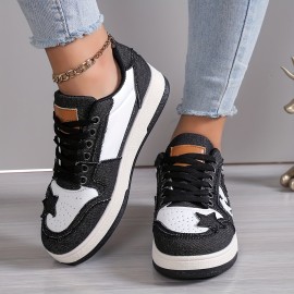 Women's Colorblock Casual Sneakers - Comfortable Lace Up Platform Shoes with Star Decor