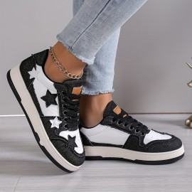 Women's Colorblock Casual Sneakers - Comfortable Lace Up Platform Shoes with Star Decor