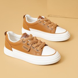 Women's Solid Color Casual Sneakers - Comfortable Lace Up Low-top Walking Shoes