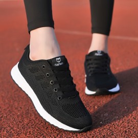 Women's Breathable Mesh Platform Sneakers - Comfortable Lace Up Outdoor Shoes