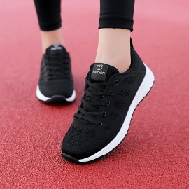 Women's Breathable Mesh Platform Sneakers - Comfortable Lace Up Outdoor Shoes