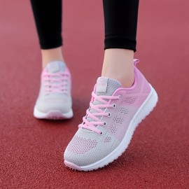 Women's Breathable Mesh Platform Sneakers - Comfortable Lace Up Outdoor Shoes