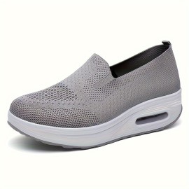 Women's Breathable Knit Slip-On Platform Sneakers with Comfortable Air Cushion Technology