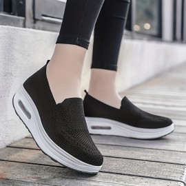 Women's Breathable Knit Slip-On Platform Sneakers with Comfortable Air Cushion Technology