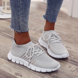 Women's Lightweight Knitted Low Top Running Shoes - Casual Outdoor Gym Sneakers