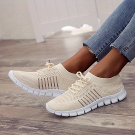 Women's Lightweight Knitted Low Top Running Shoes - Casual Outdoor Gym Sneakers