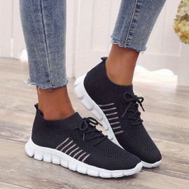 Women's Lightweight Knitted Low Top Running Shoes - Casual Outdoor Gym Sneakers