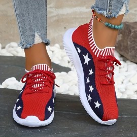 Women's Star Pattern Sneakers - Breathable Knitted Running Shoes