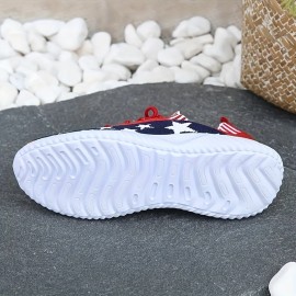 Women's Star Pattern Sneakers - Breathable Knitted Running Shoes