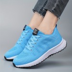 Women's Breathable Mesh Panel Knit Sneakers - Lace Up Low-top Sporty Shoes for Casual Outdoor Running