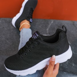 Women's Breathable Knit Sneakers - Lightweight Casual Lace Up Outdoor Sport Shoes