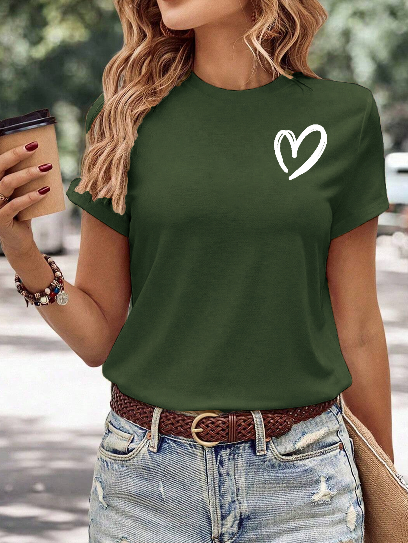 heart pattern versatile t shirt round neck short sleeves stretchy casual tee valentines day womens tops details 5