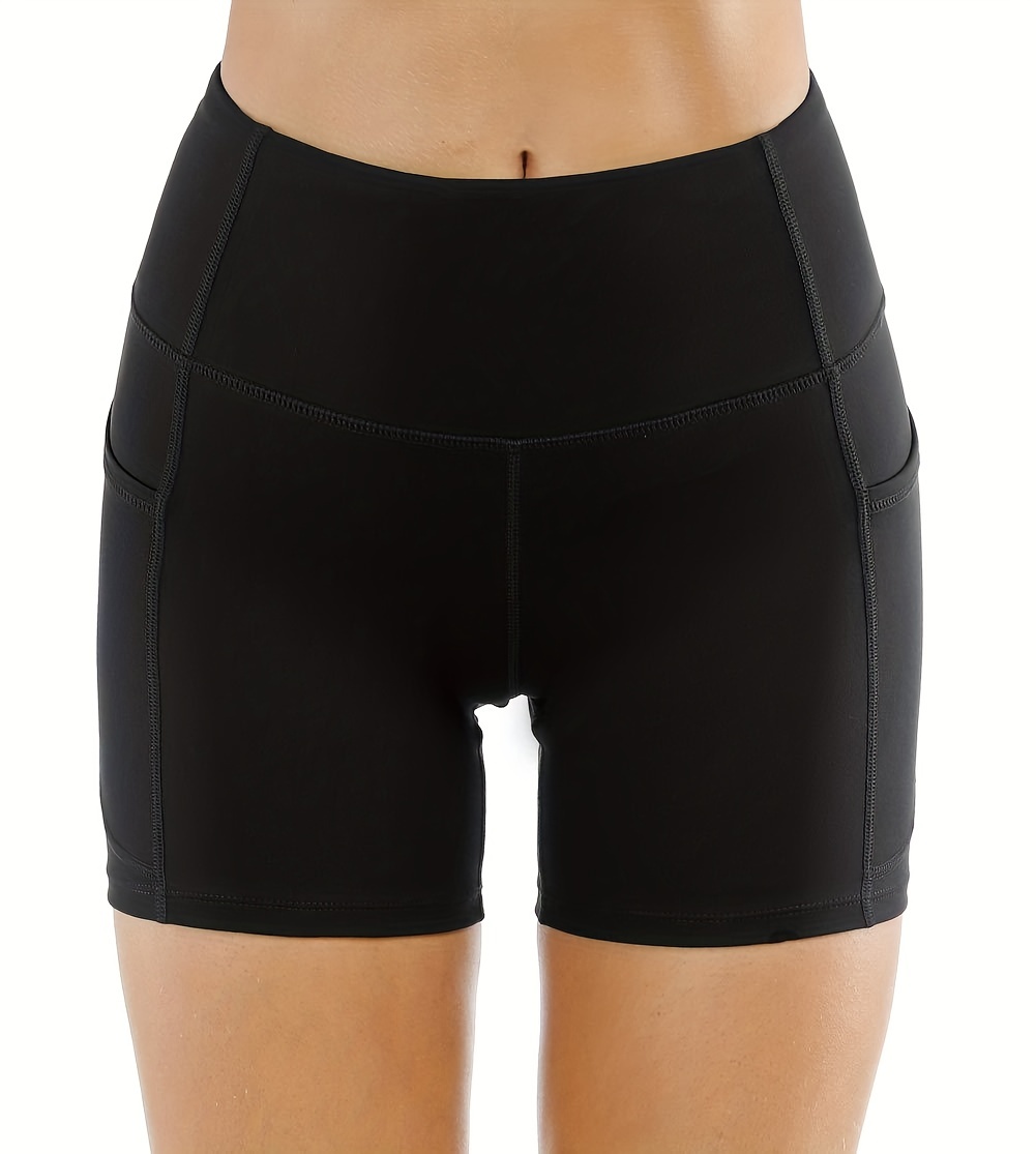 yoga sports shorts with pocket wide waistband workout biker shorts womens activewear details 2