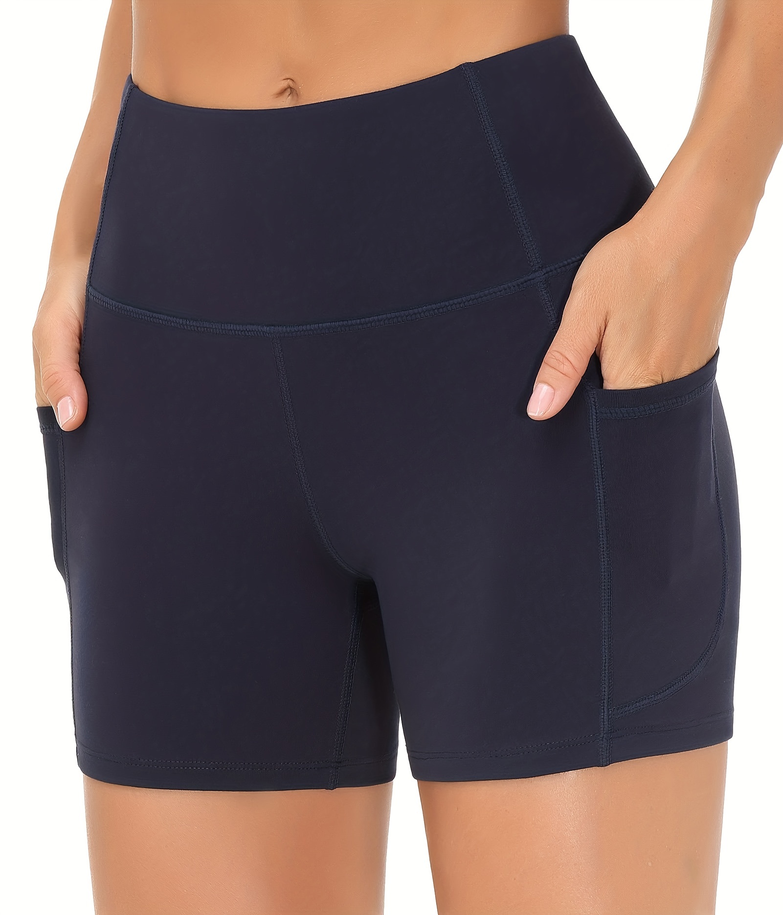 yoga sports shorts with pocket wide waistband workout biker shorts womens activewear details 3