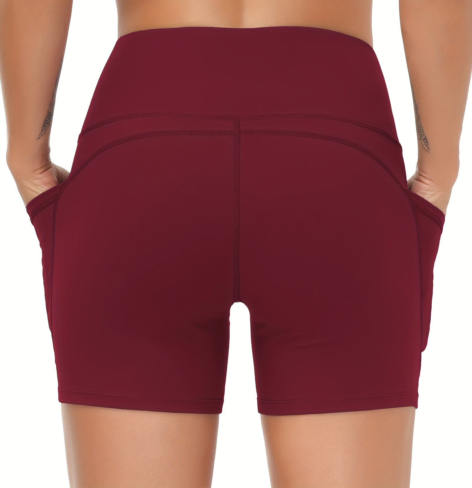 yoga sports shorts with pocket wide waistband workout biker shorts womens activewear details 4