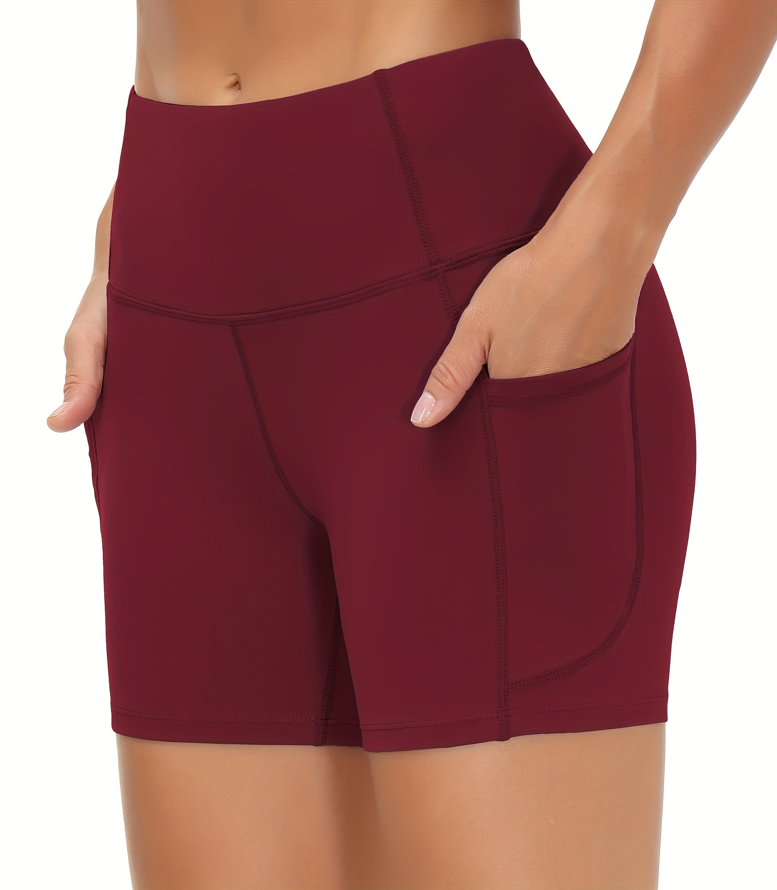 yoga sports shorts with pocket wide waistband workout biker shorts womens activewear details 5