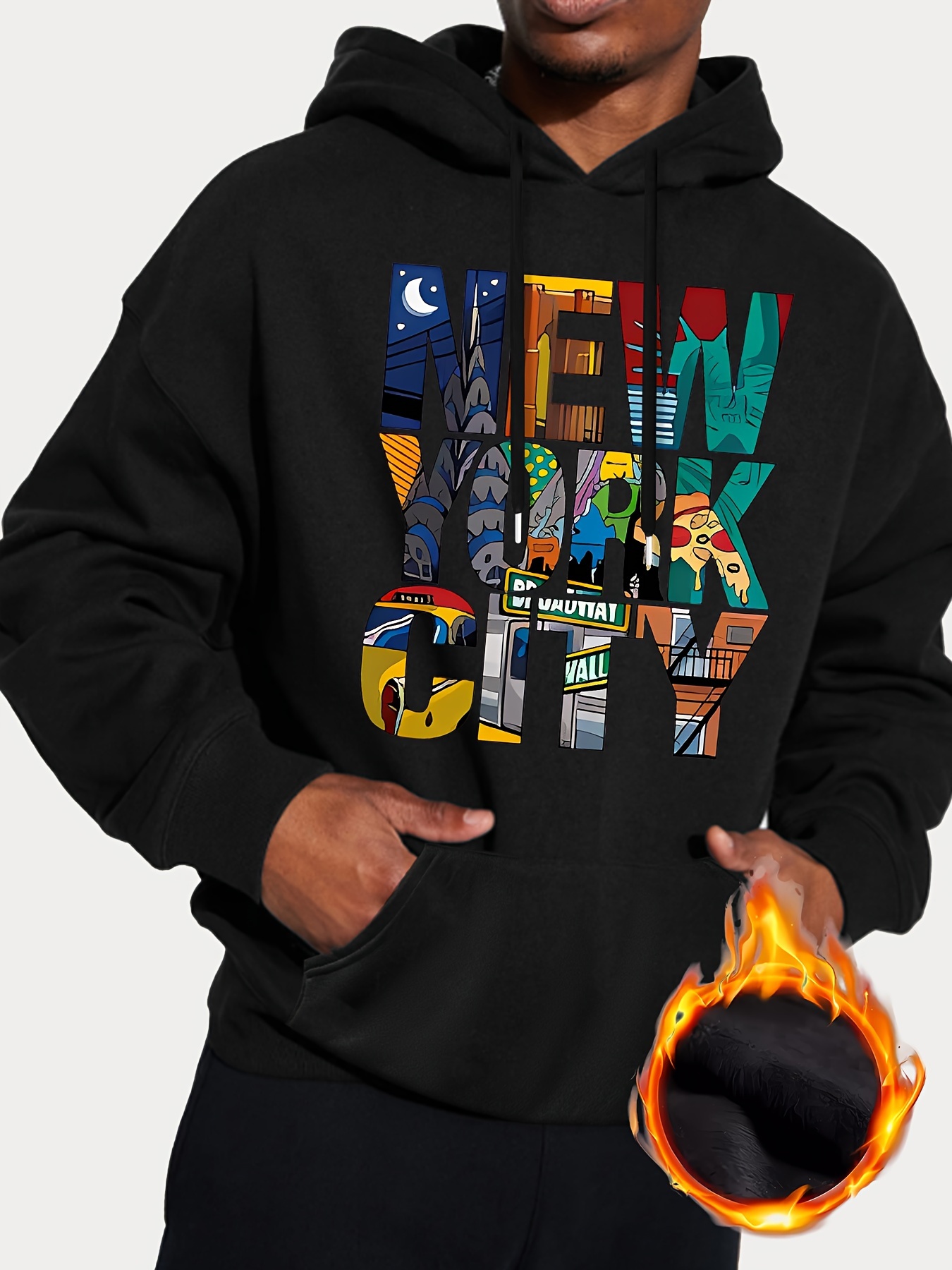 new york city print mens pullover round neck long sleeve hooded sweatshirt pattern loose casual top for autumn winter mens clothing as gifts details 16