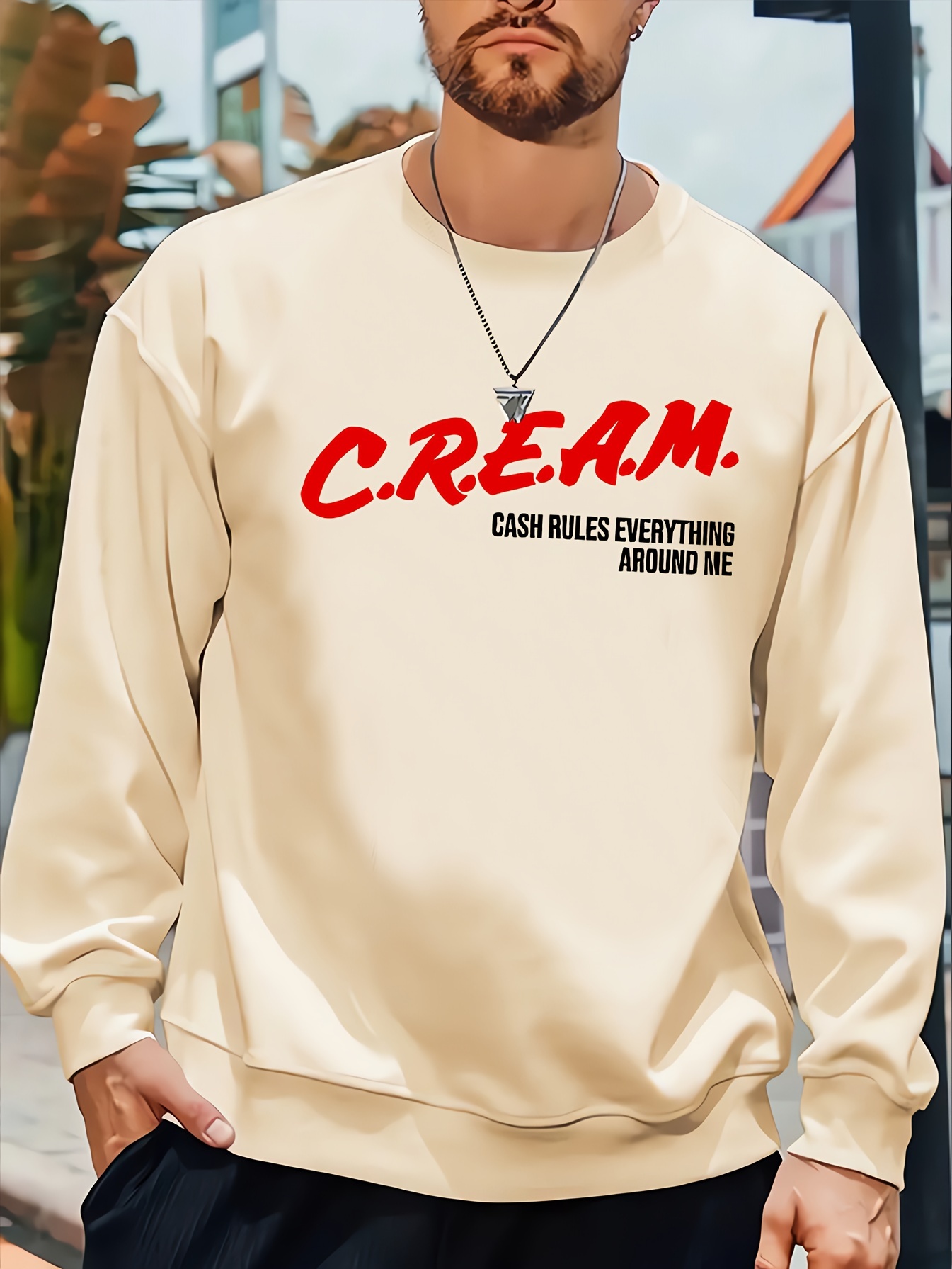 cream and cash rules everything around me print clothes cool long sleeve sweatshirt for men mens casual pullover top for fall and winter as gifts details 0