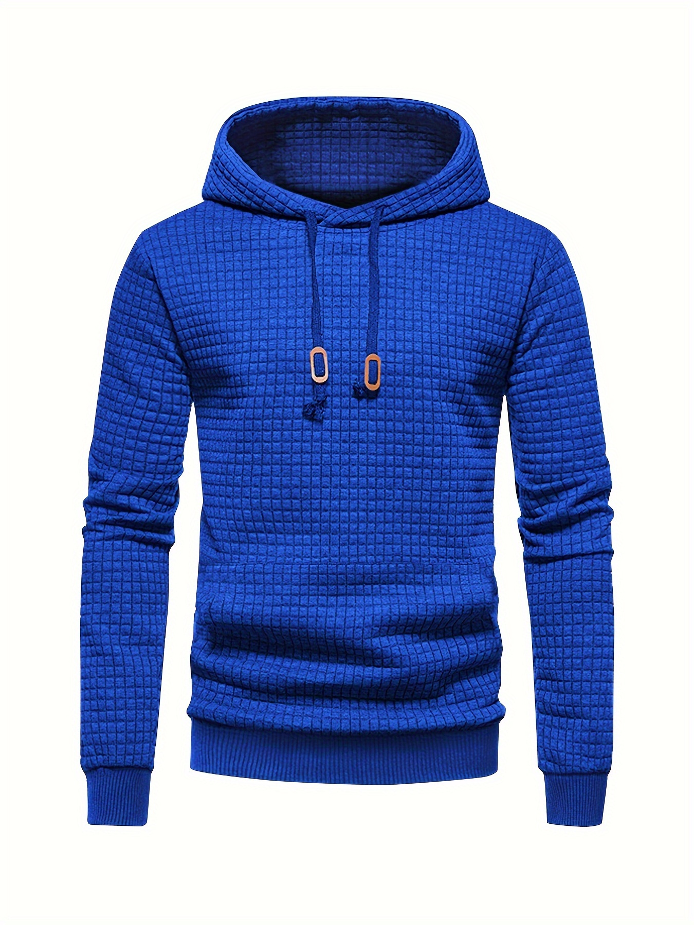 waffle pattern solid hoodie cool hoodies for men mens casual pullover hooded sweatshirt with kangaroo pocket streetwear for winter fall as gifts details 10