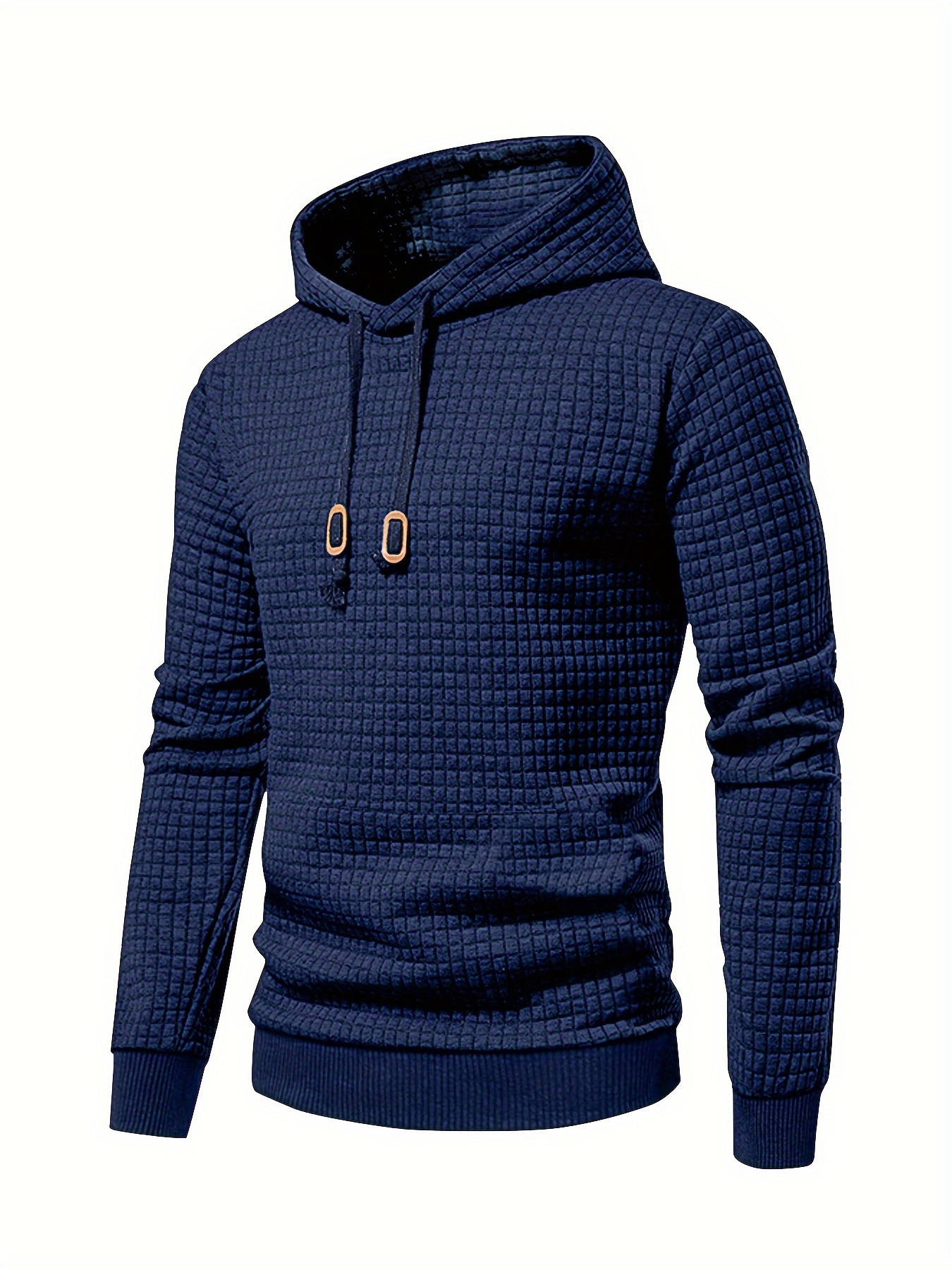 waffle pattern solid hoodie cool hoodies for men mens casual pullover hooded sweatshirt with kangaroo pocket streetwear for winter fall as gifts details 17