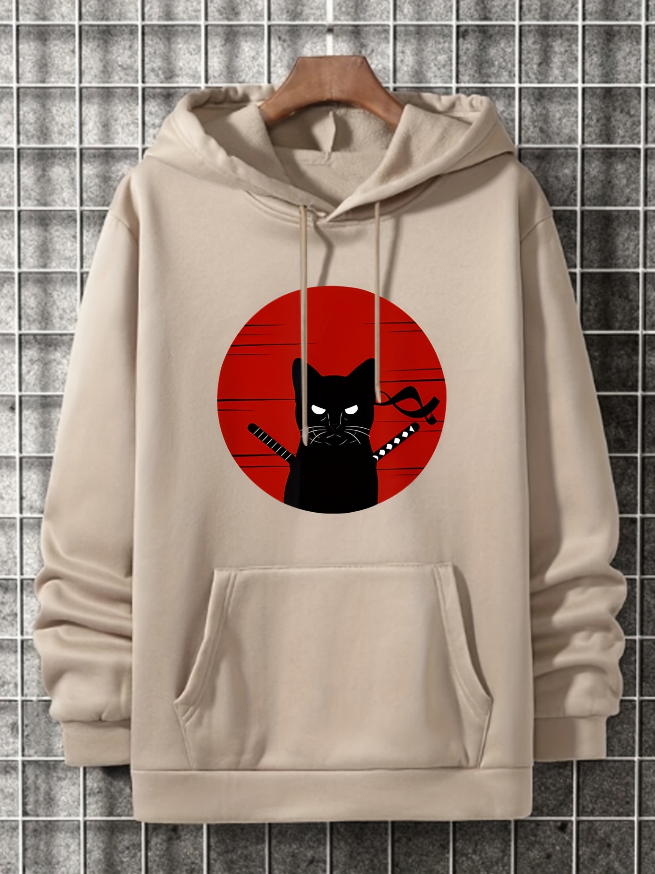 ninja cat print hoodie cool hoodies for men mens casual graphic design pullover hooded sweatshirt with kangaroo pocket streetwear for winter fall as gifts details 15