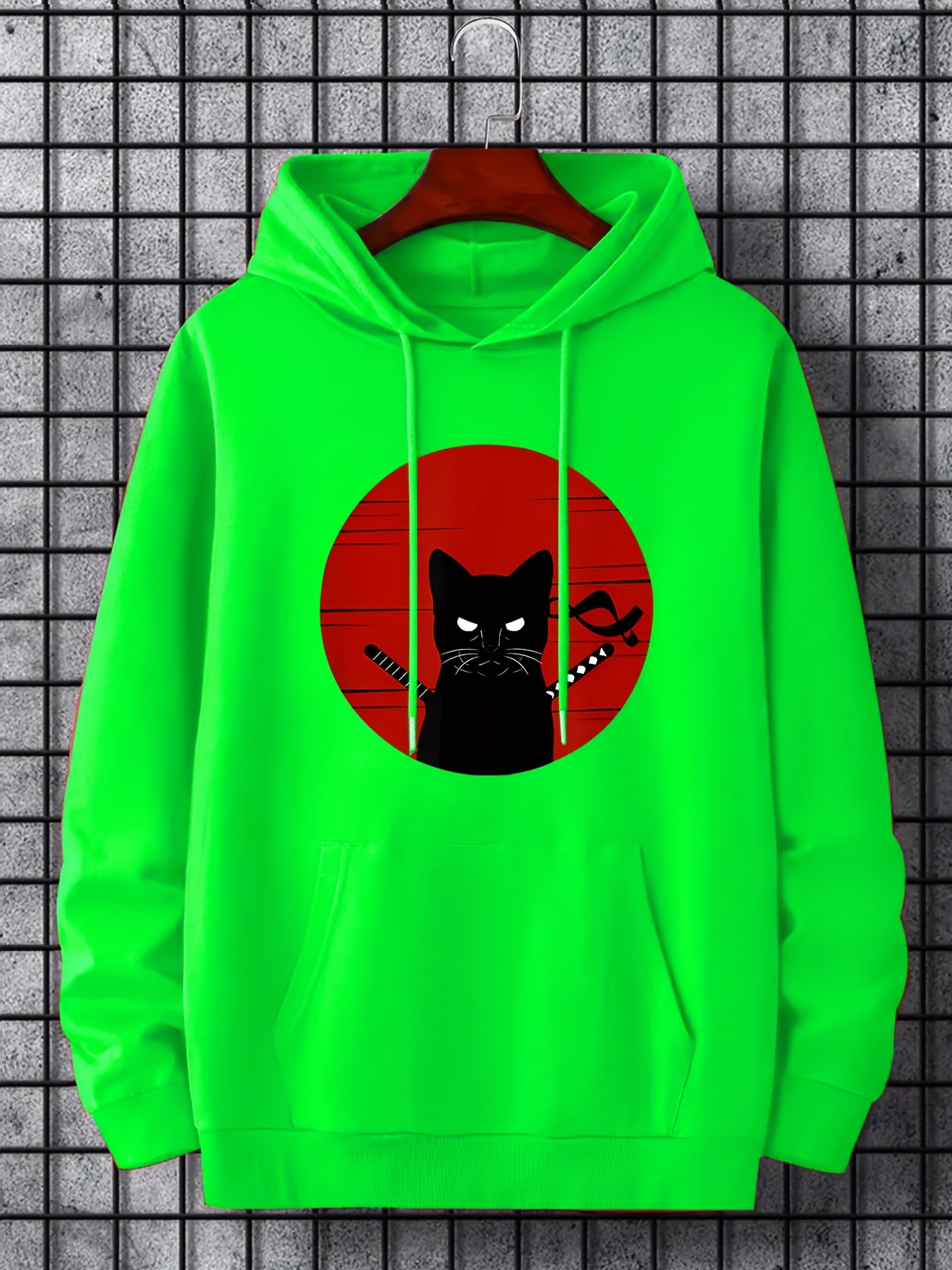 ninja cat print hoodie cool hoodies for men mens casual graphic design pullover hooded sweatshirt with kangaroo pocket streetwear for winter fall as gifts details 20