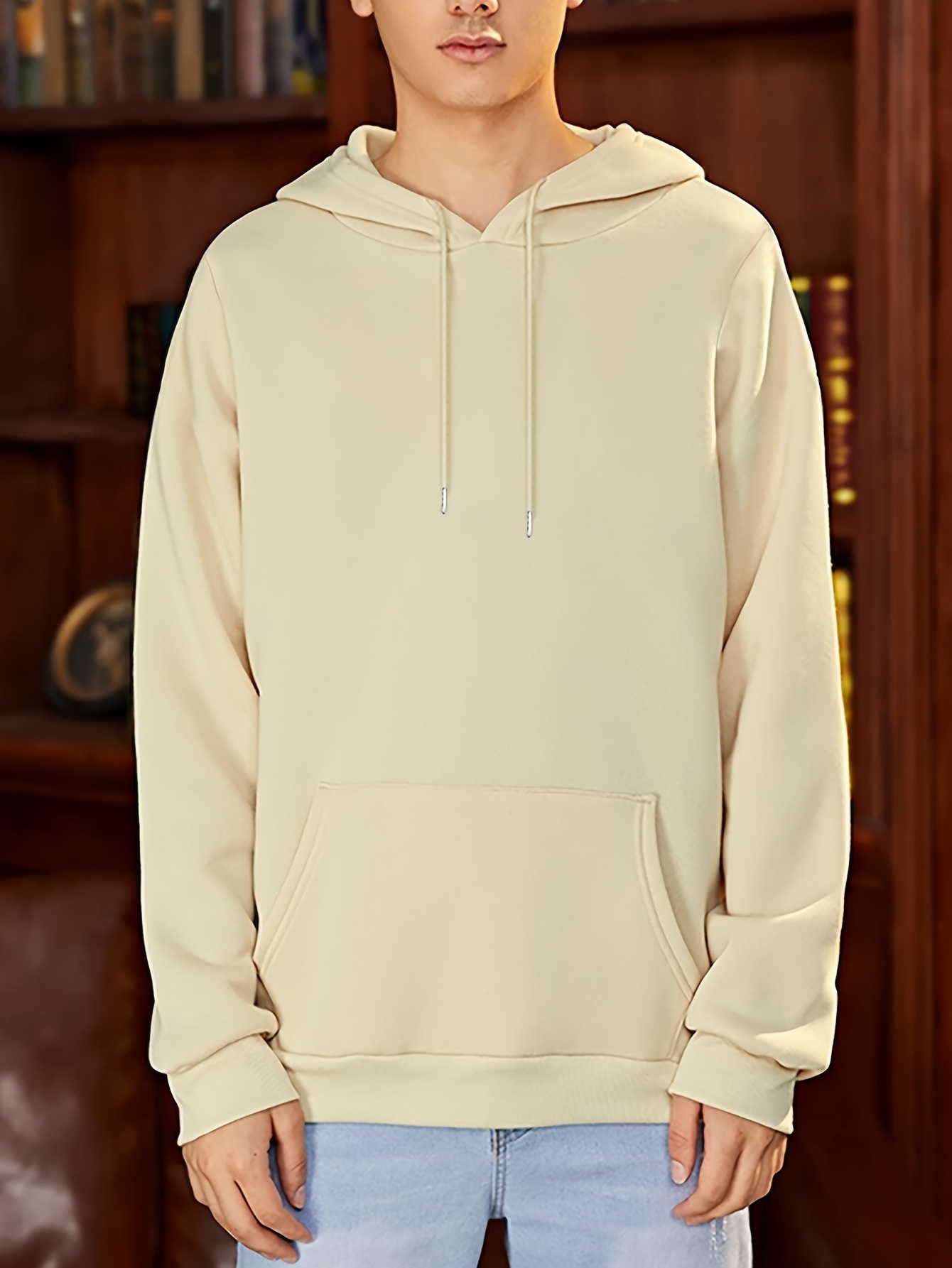 mens casual solid basic hooded sweatshirt streetwear for winter fall as gifts details 10