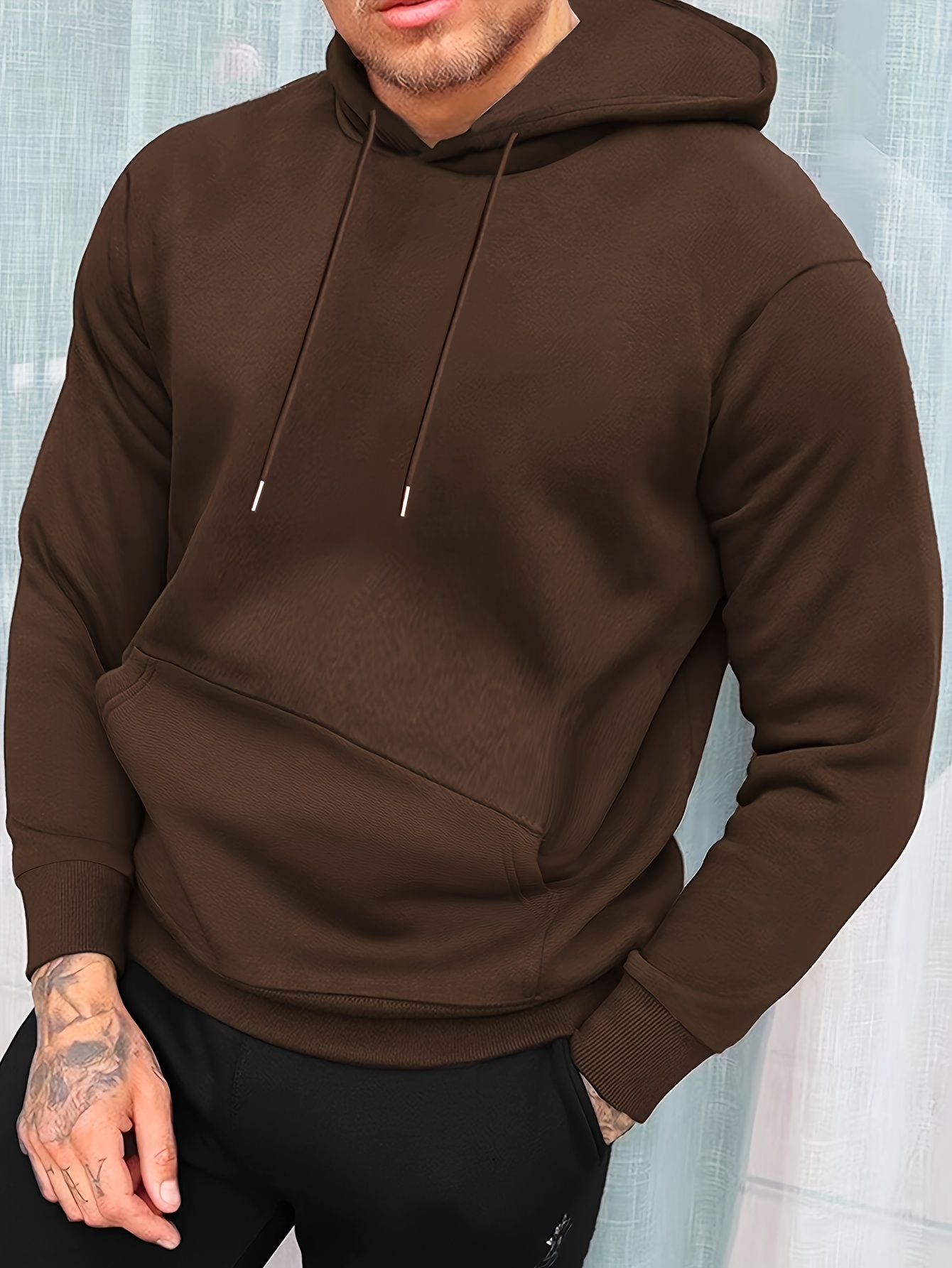 mens casual solid basic hooded sweatshirt streetwear for winter fall as gifts details 30